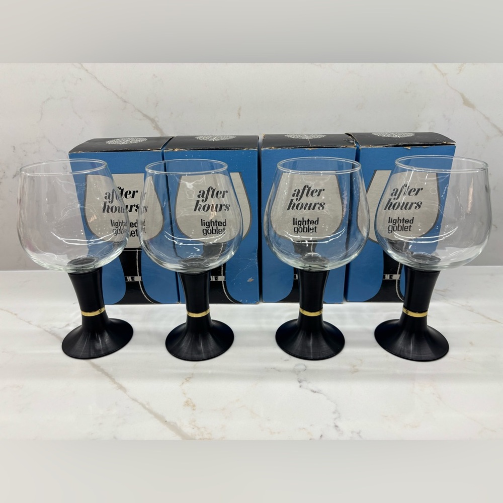 4 Rare Vintage After Hours Crystal Glassware Accalac Stemware Lighted Goblets
